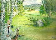 Carl Larsson paradiset-sjalvportratt i landskap Spain oil painting artist